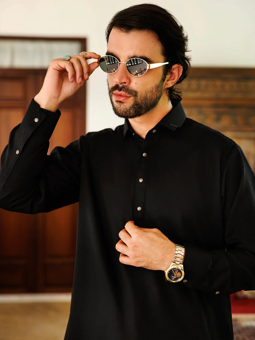 Black Blended Kameez Shalwar - ALWA-KS-509 - Image 4