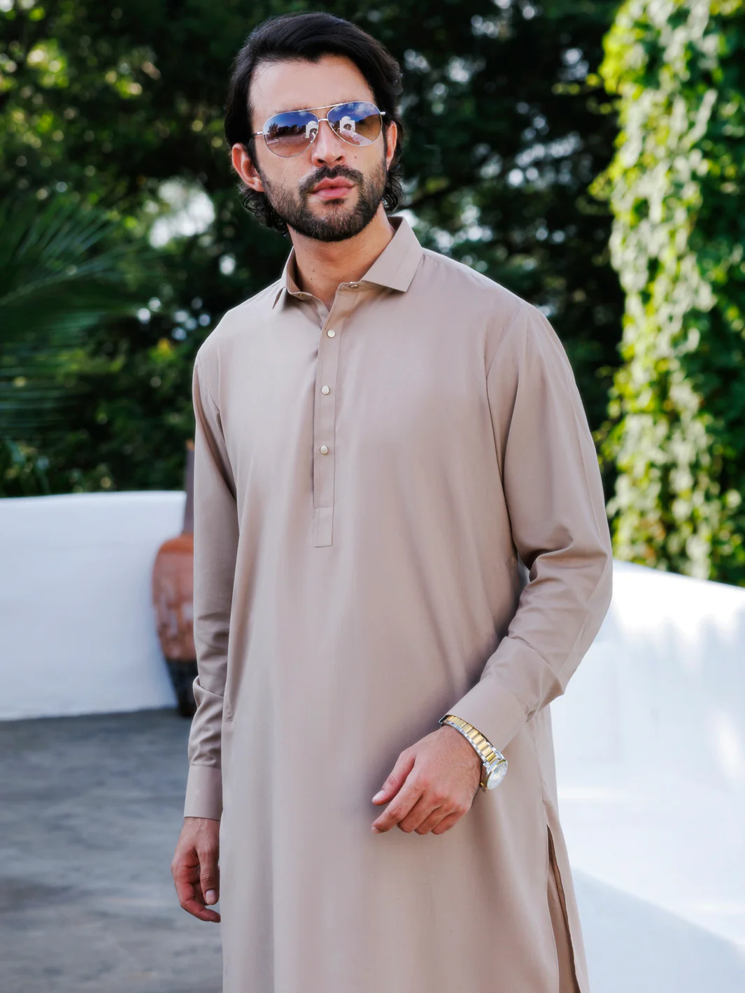 Light Brown Blended Kameez Shalwar - ALWA-KS-511A - Image 2