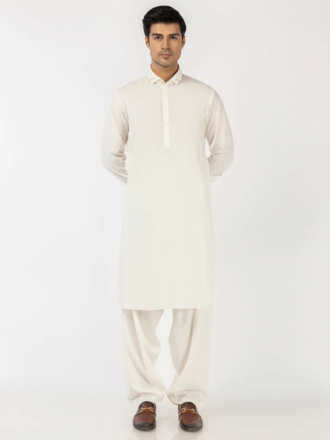 White Blended Kameez Shalwar - ALWA-KS-512