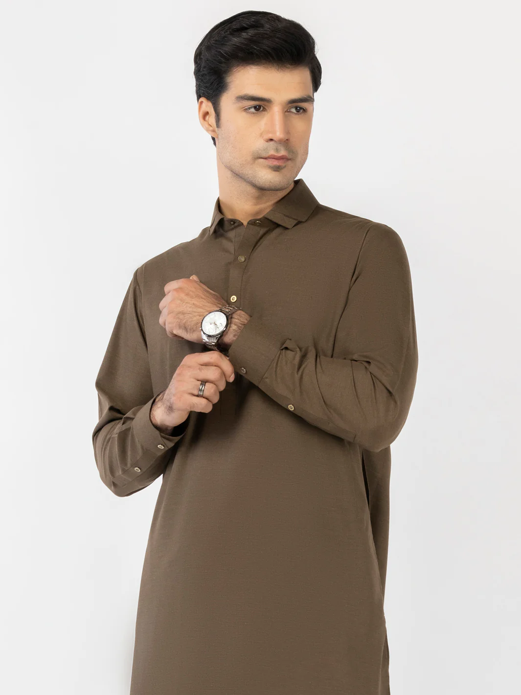 Olive Blended Kameez Shalwar - ALWA-KS-513 - Image 3