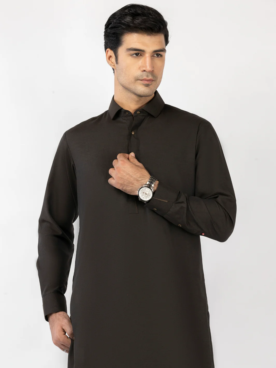 Deep Olive Blended Kameez Shalwar - ALWA-KS-520 - Image 2
