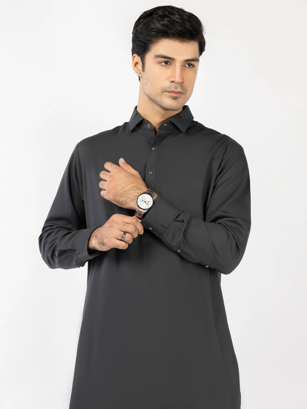 Charcoal Grey Blended Kameez Shalwar - ALWA-KS-521 - Image 2