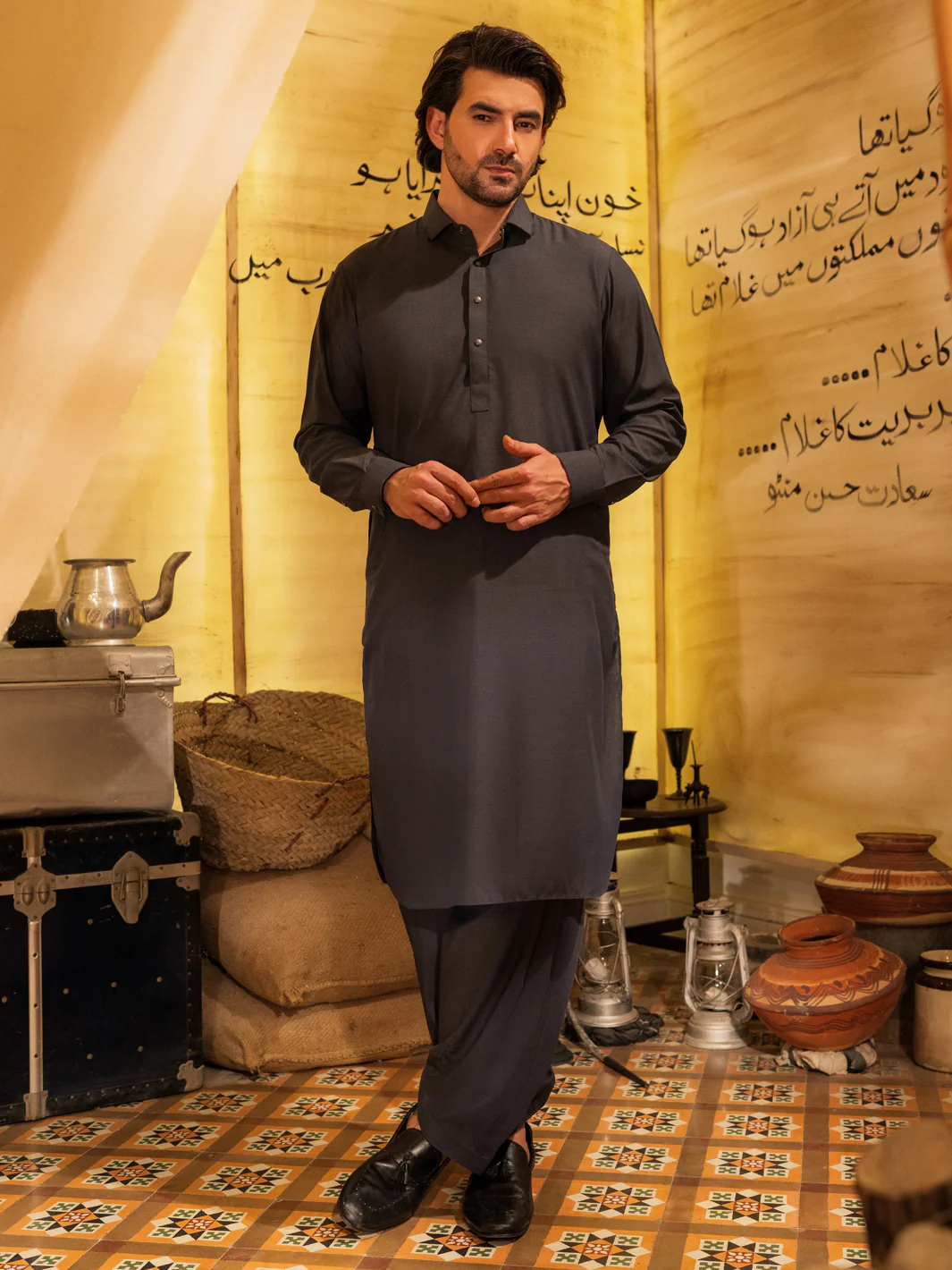 Grey Blended Kameez Shalwar - ALWA-KS-522