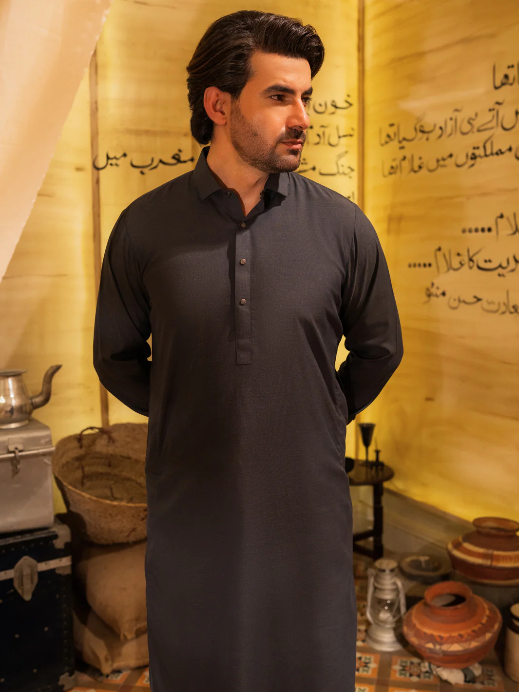 Grey Blended Kameez Shalwar - ALWA-KS-522 - Image 4