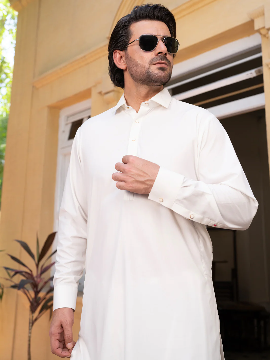 Off White Blended Kameez Shalwar - ALWA-KS-528 - Image 2