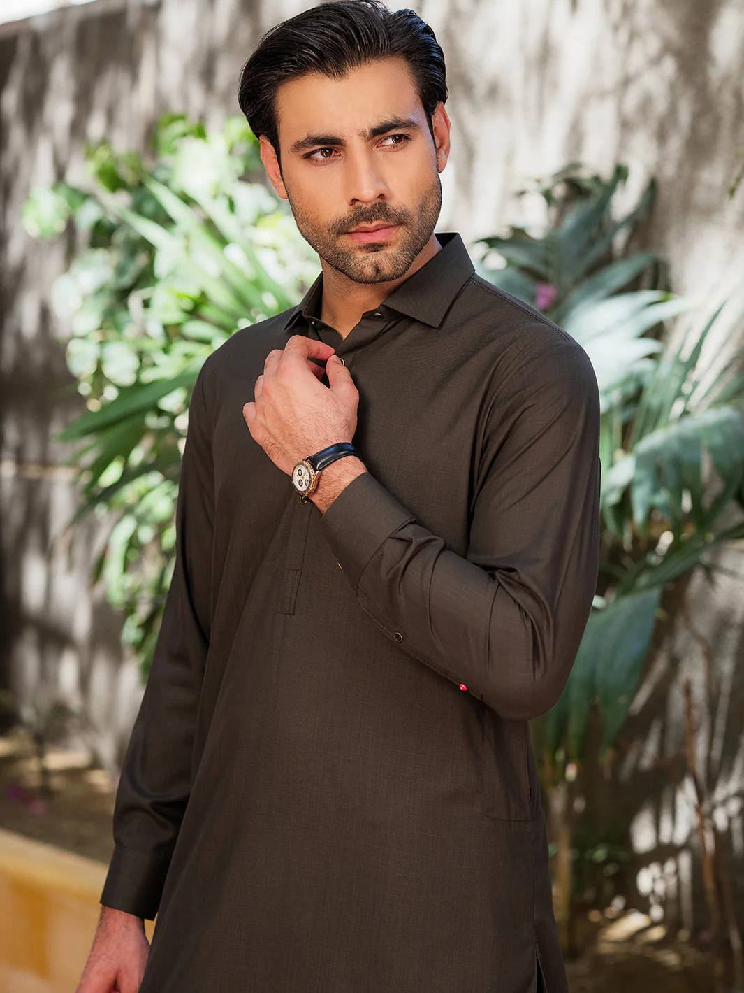 Olive Green Blended Kameez Shalwar - ALWA-KS-530 - Image 2