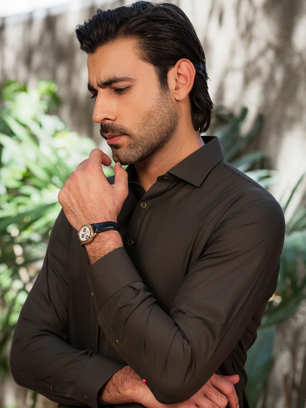 Olive Green Blended Kameez Shalwar - ALWA-KS-530 - Image 6