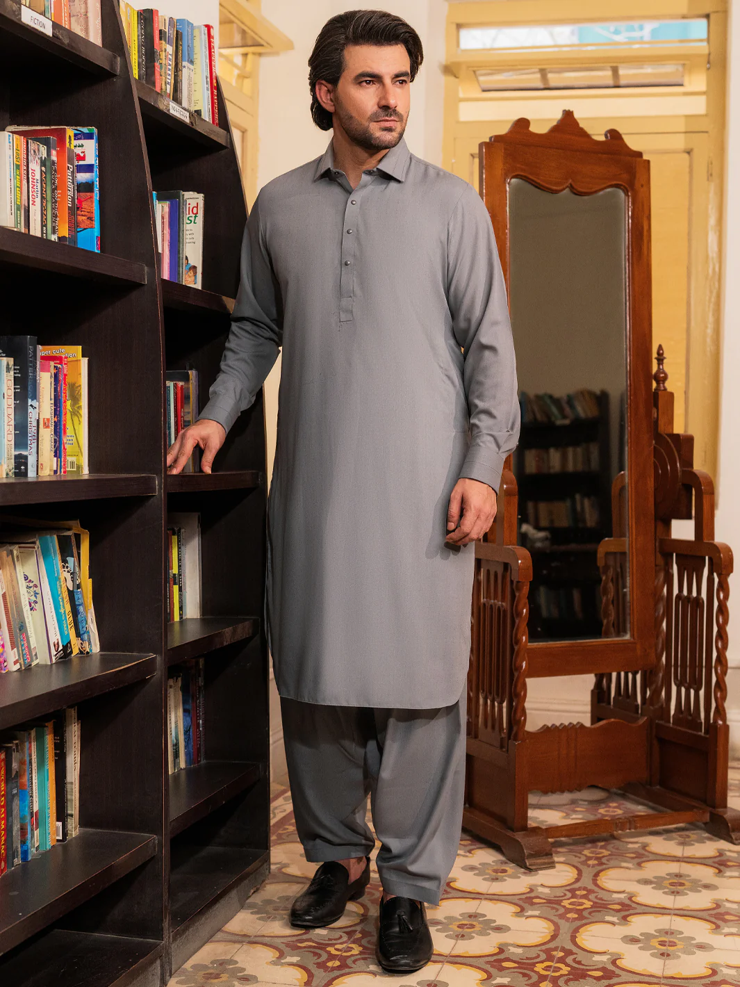 Grey Blended Kameez Shalwar - ALWA-KS-531