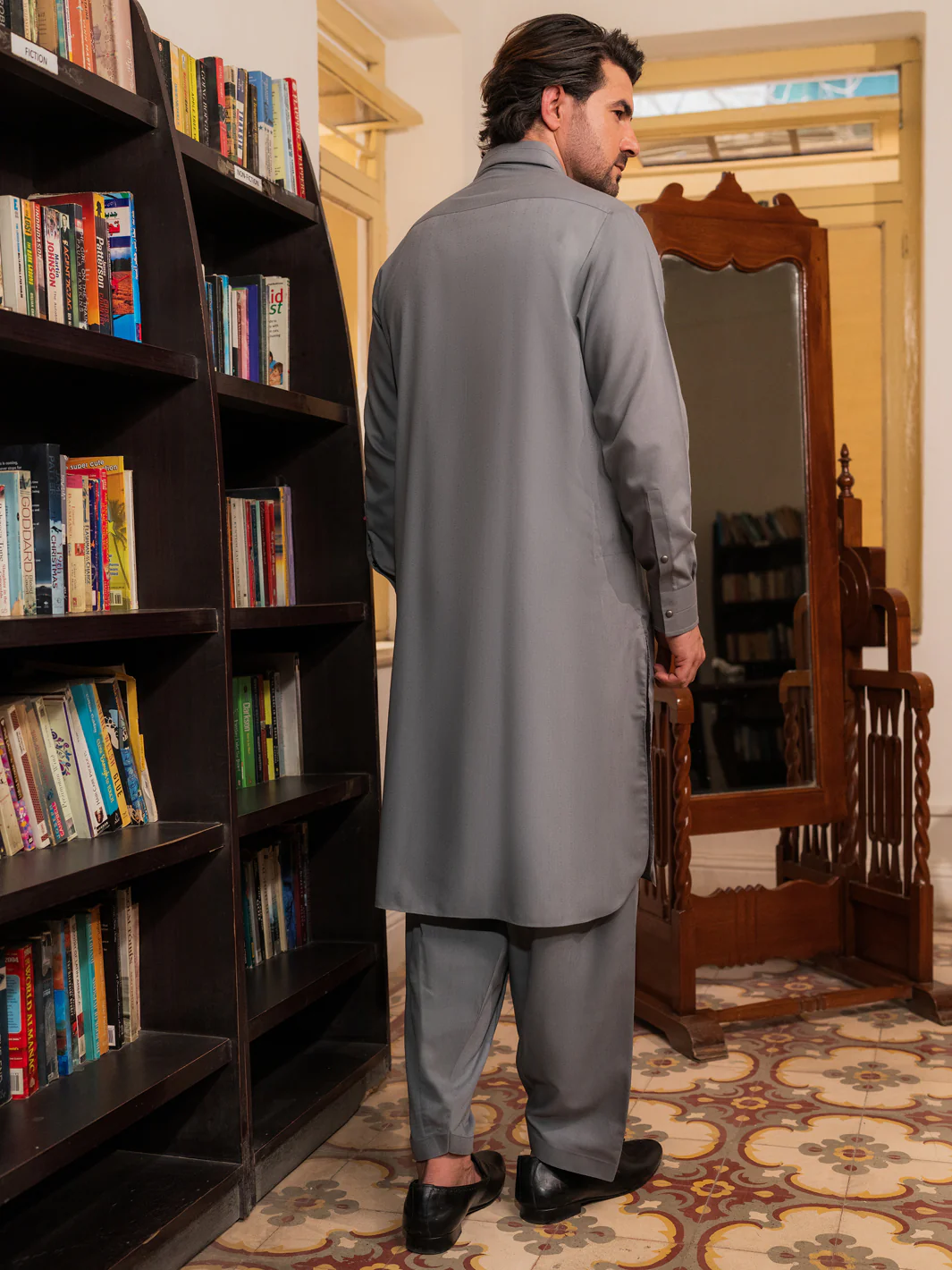Grey Blended Kameez Shalwar - ALWA-KS-531 - Image 2