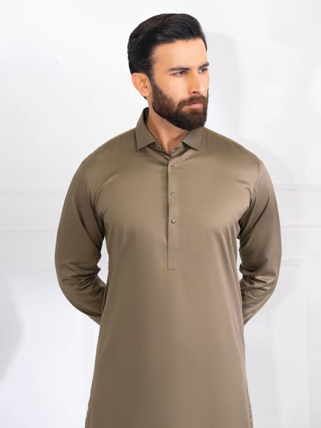 Olive Green Cotton Kameez Shalwar - ALWA-KS-537 - Image 2