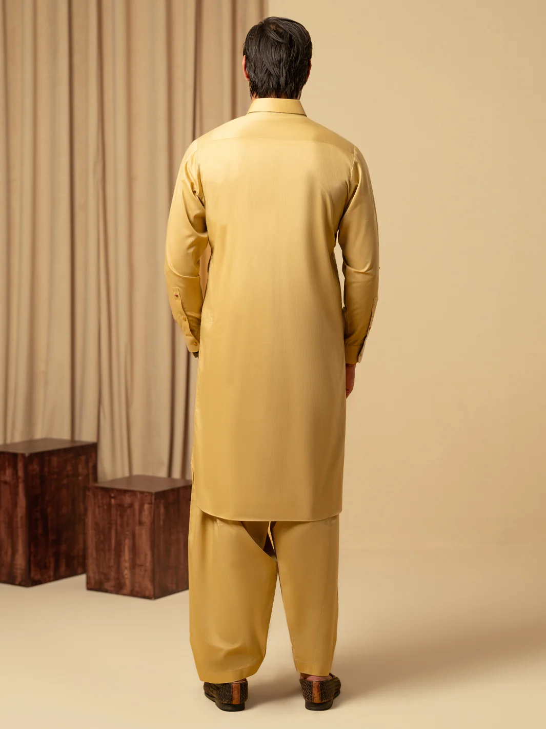 Mustard Cotton Kameez Shalwar - ALWA-KS-540 - Image 3