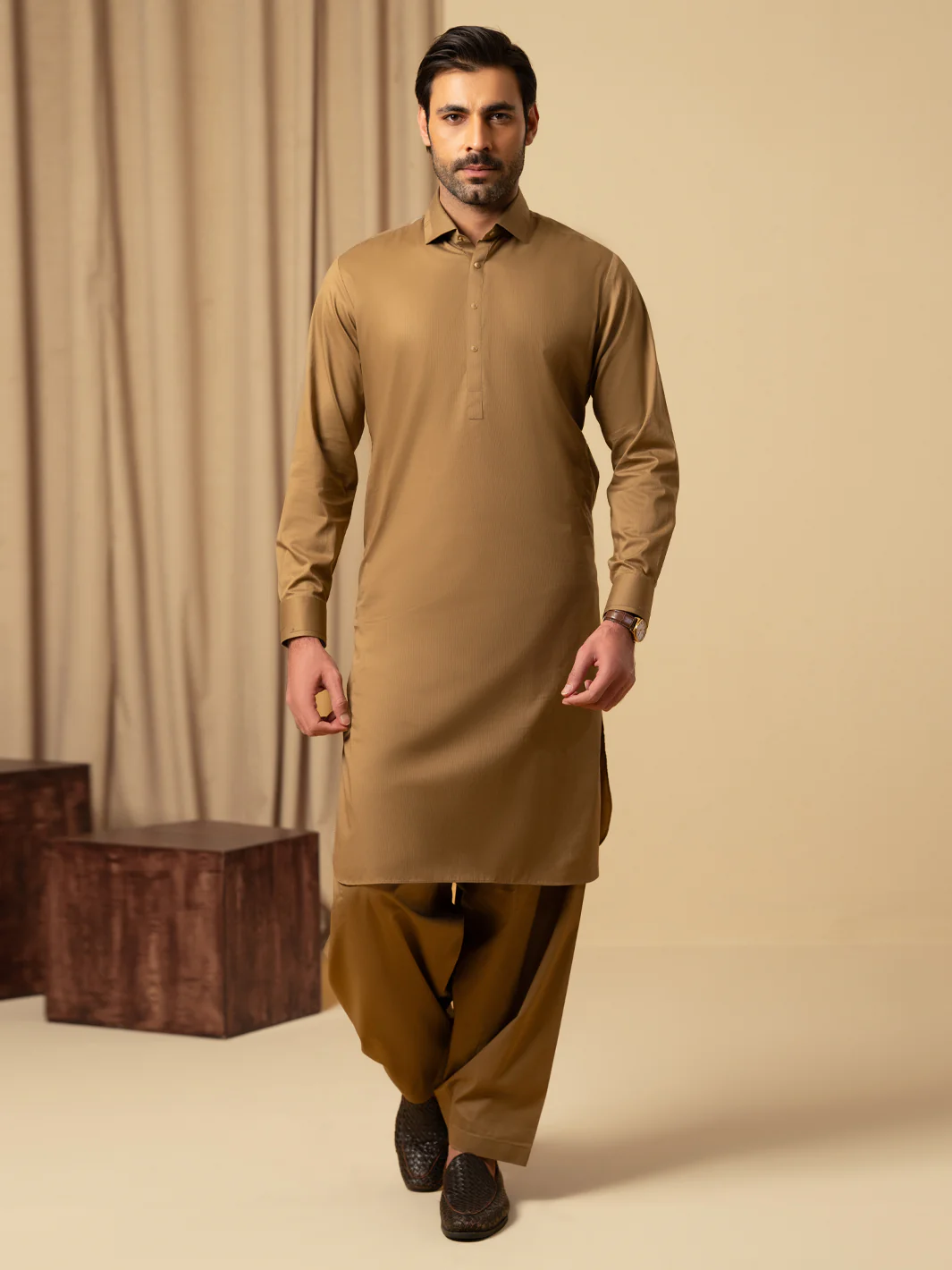 Light Brown Cotton Kameez Shalwar - ALWA-KS-541 - Image 5