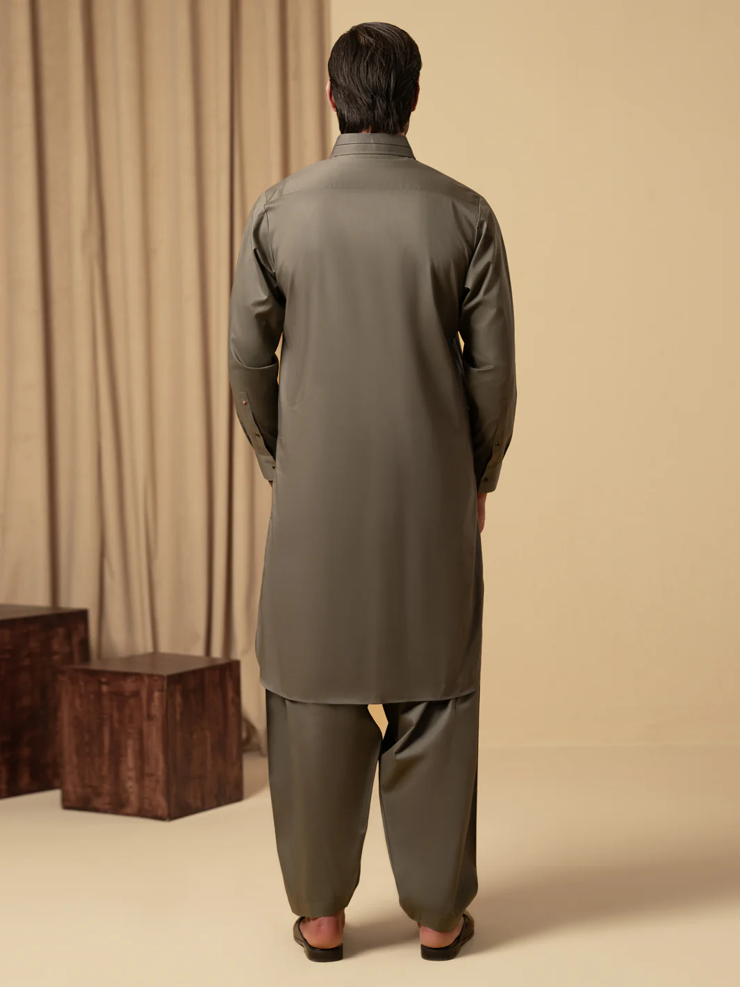 Sage Green Cotton Kameez Shalwar - ALWA-KS-542 - Image 3