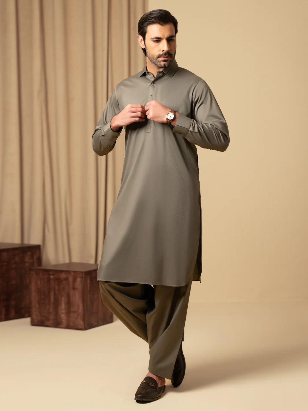 Sage Green Cotton Kameez Shalwar - ALWA-KS-542 - Image 5