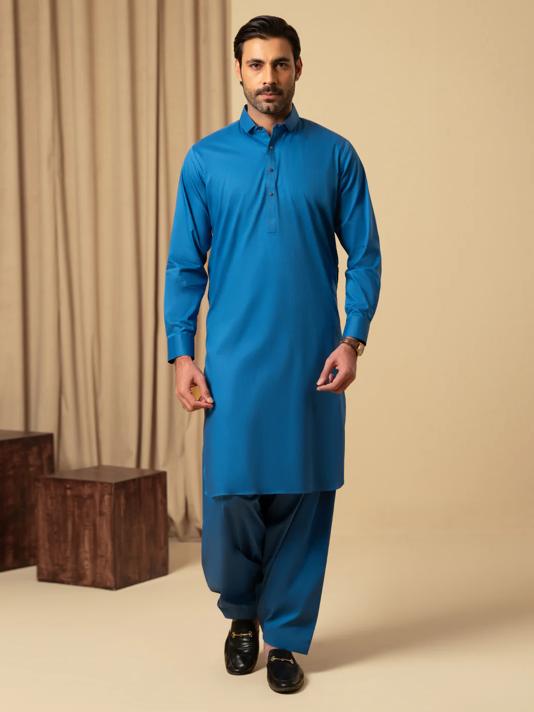 Blue Cotton Kameez Shalwar - ALWA-KS-544 - Image 5