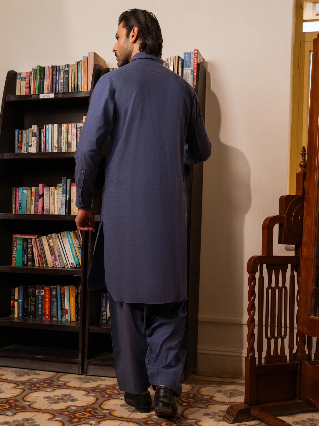 Blue Cotton Kameez Shalwar - ALWA-KS-548 - Image 2