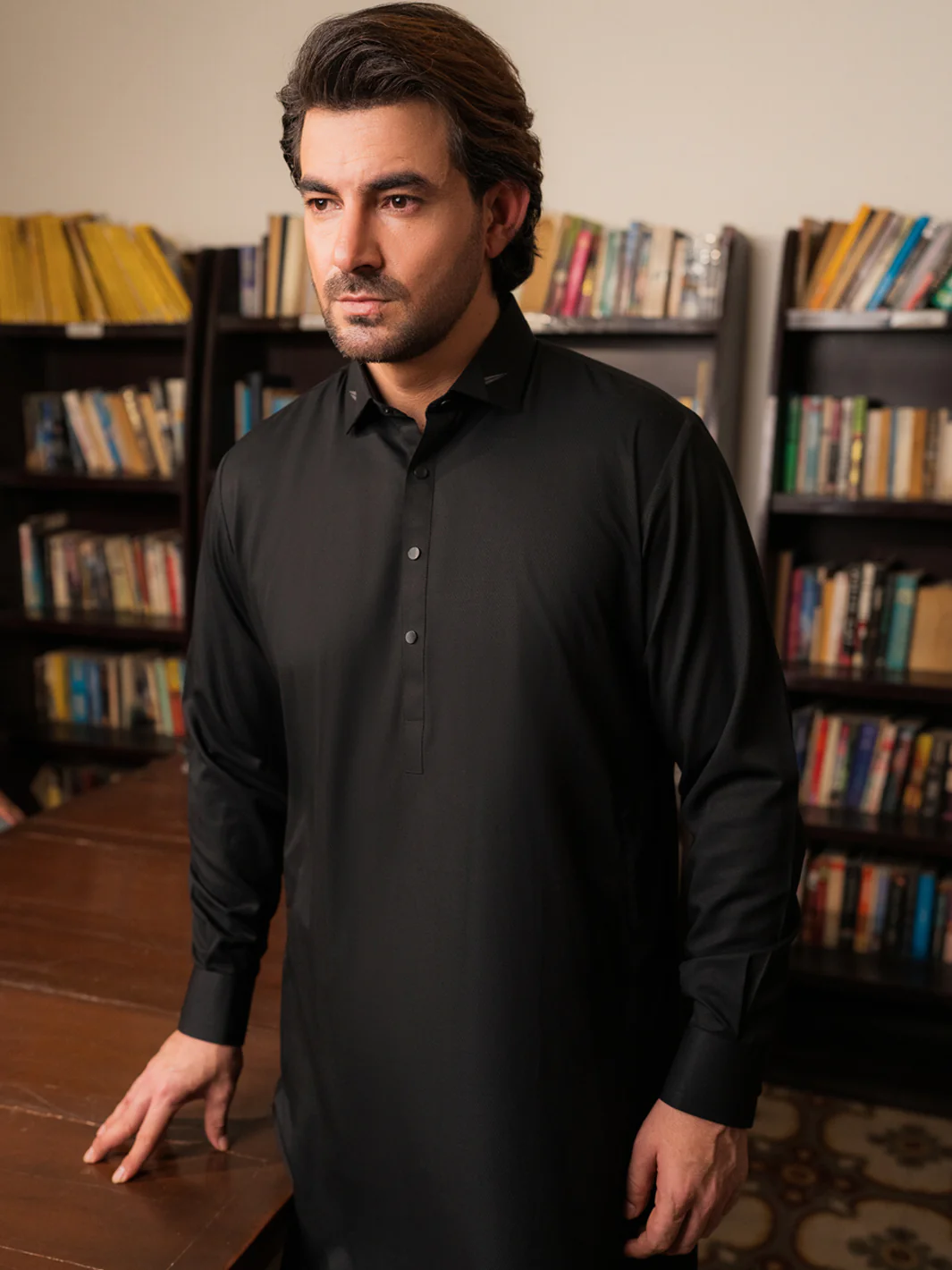 Black Blended Kameez Shalwar - ALWA-KS-549 - Image 3