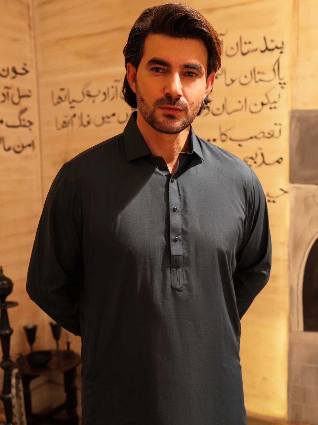 Teal Blue Blended Kameez Shalwar - ALWA-KS-550 - Image 3