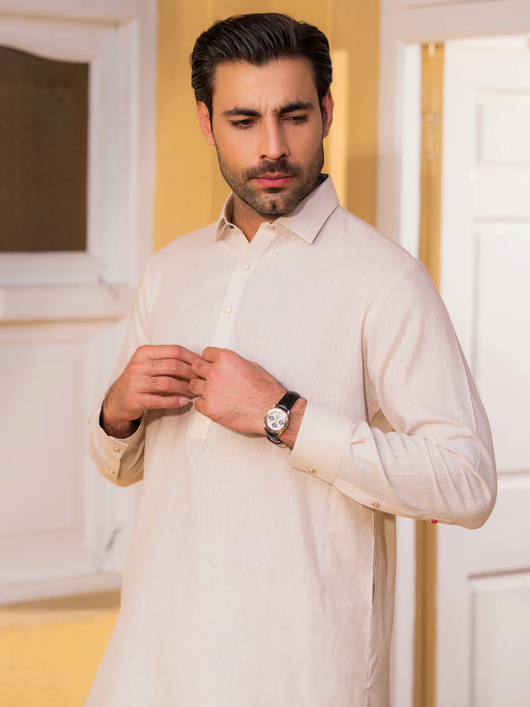 Beige Blended Kameez Shalwar - ALWA-KS-552 - Image 4