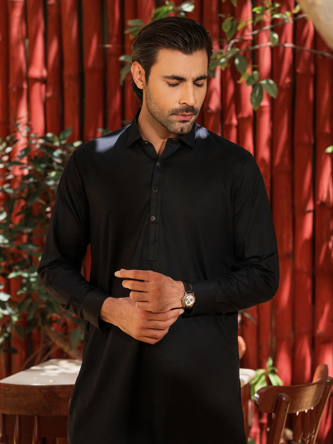 Black Cotton Kameez Shalwar - ALWA-KS-555 - Image 3