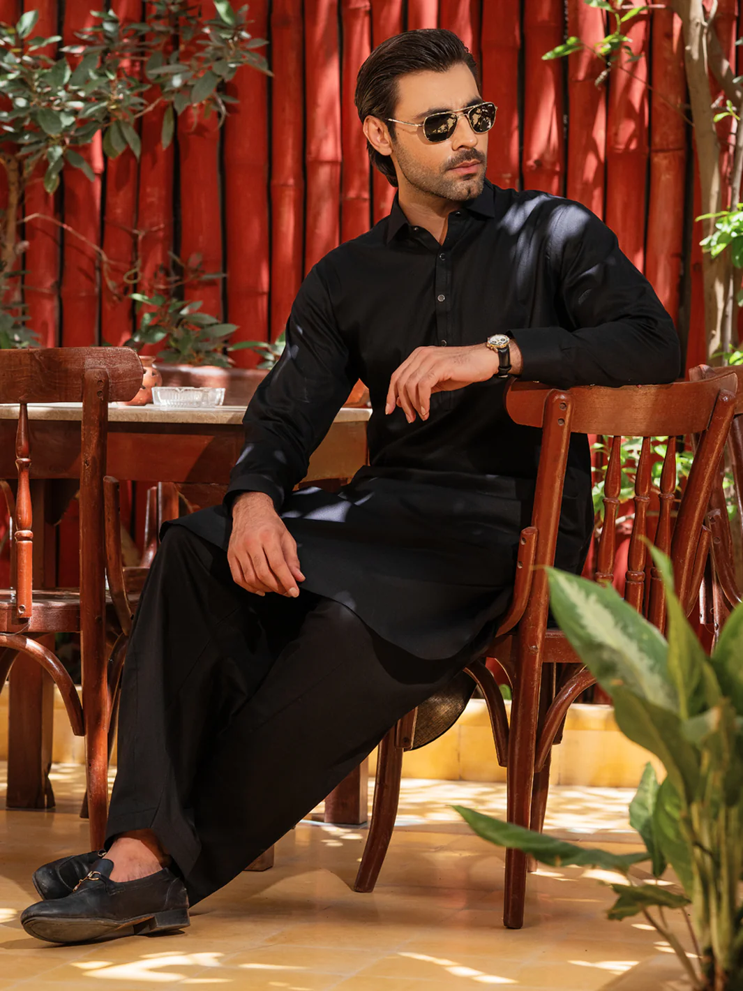 Black Cotton Kameez Shalwar - ALWA-KS-555 - Image 4