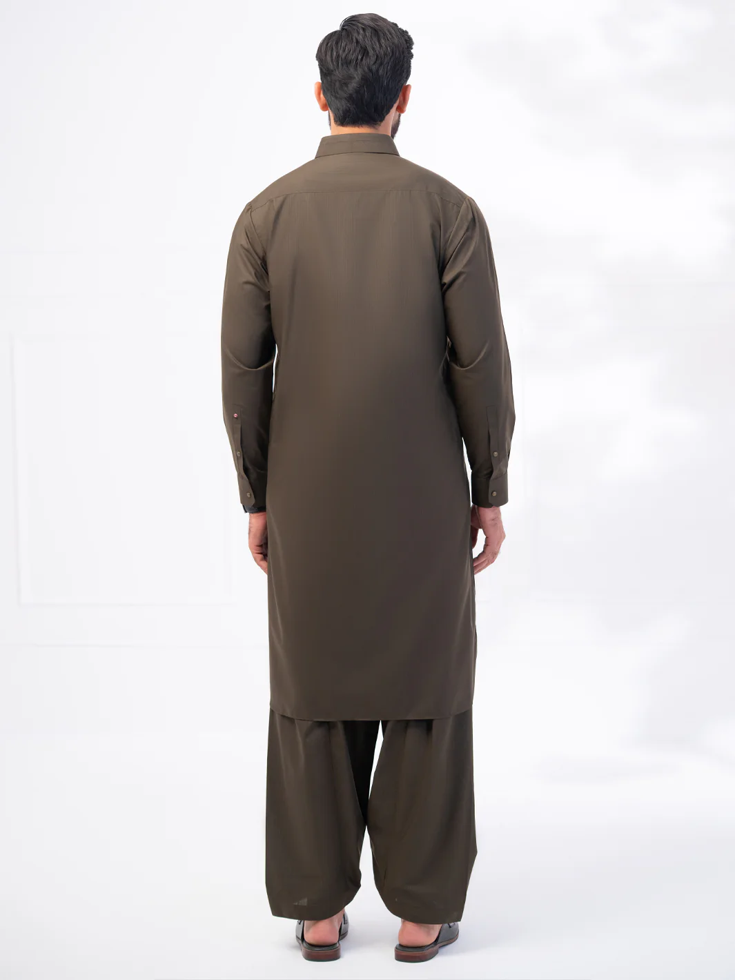 Olive Green Blended Kameez Shalwar - ALWA-KS-556 - Image 4