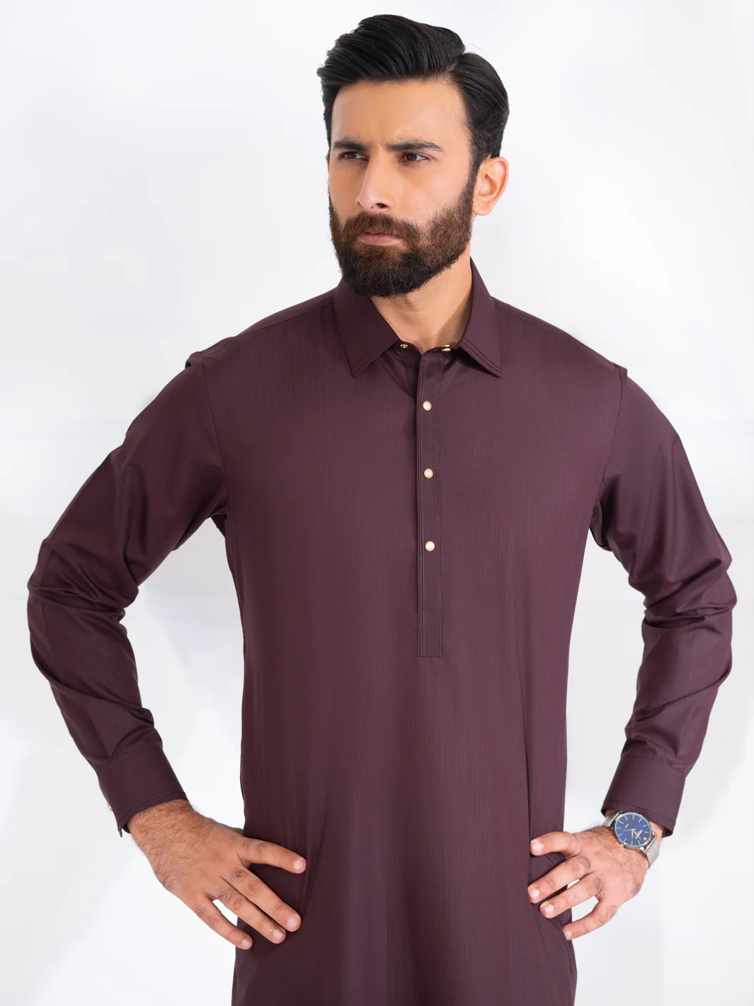 Burgundy Blended Kameez Shalwar - ALWA-KS-557 - Image 2