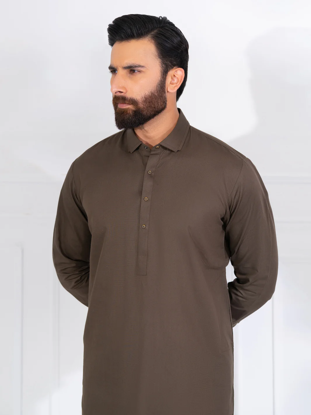 Olive Green Blended Kameez Shalwar - ALWA-KS-564 - Image 2