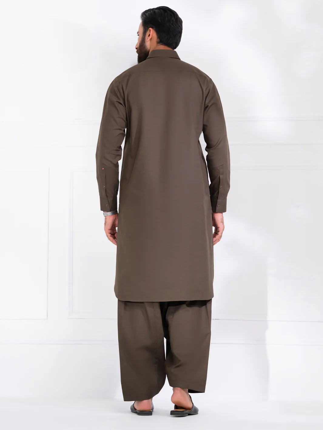 Olive Green Blended Kameez Shalwar - ALWA-KS-564 - Image 4
