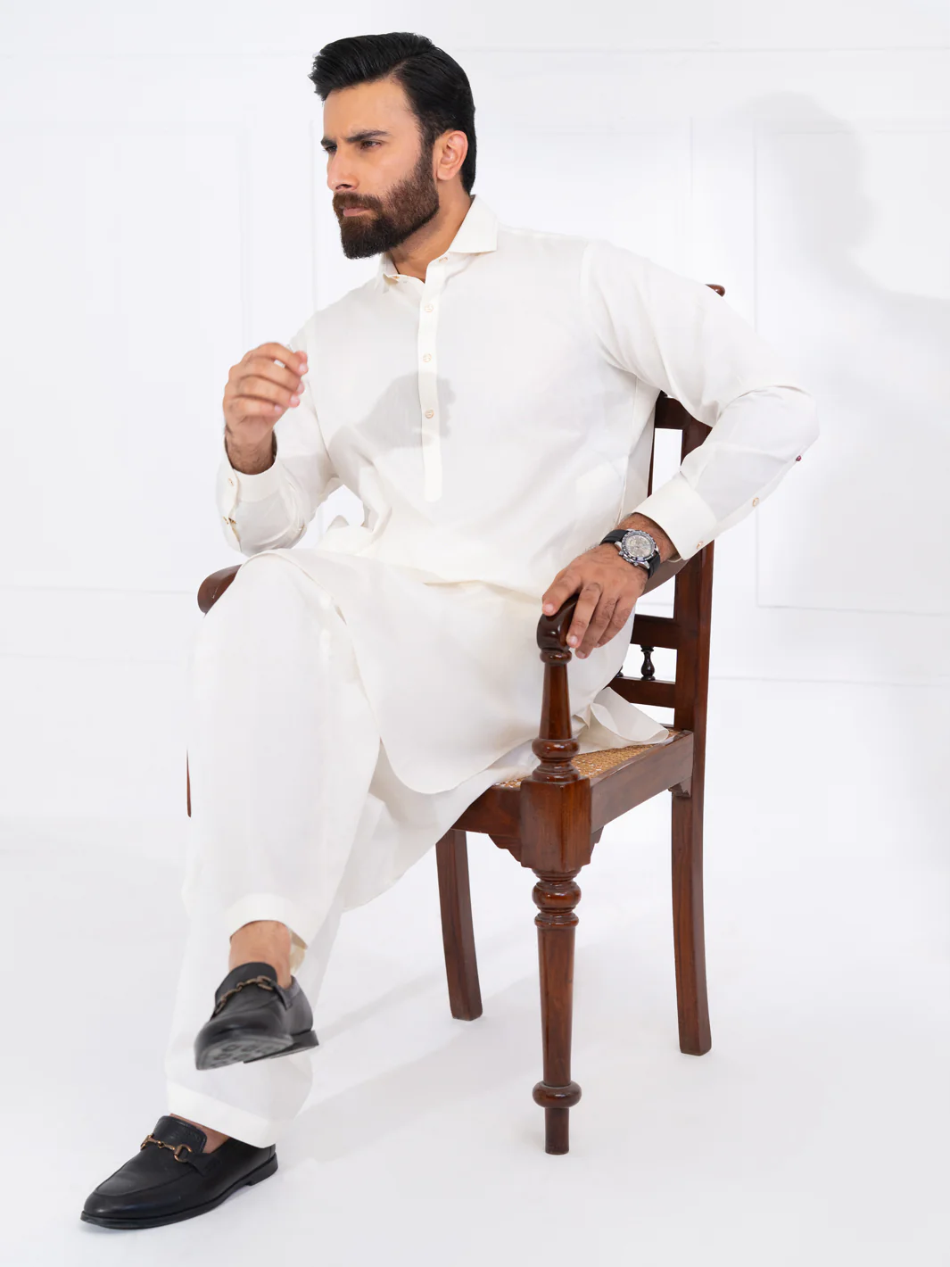 White Blended Kameez Shalwar - ALWA-KS-565 - Image 3