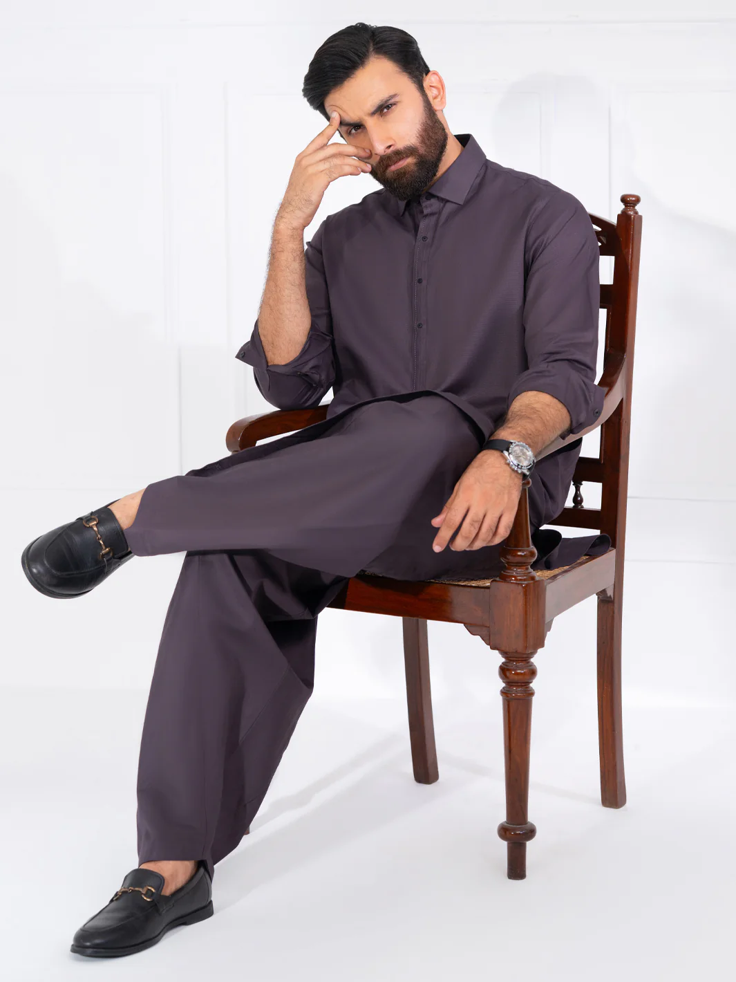 Dark Purple Blended Kameez Shalwar - ALWA-KS-567 - Image 3