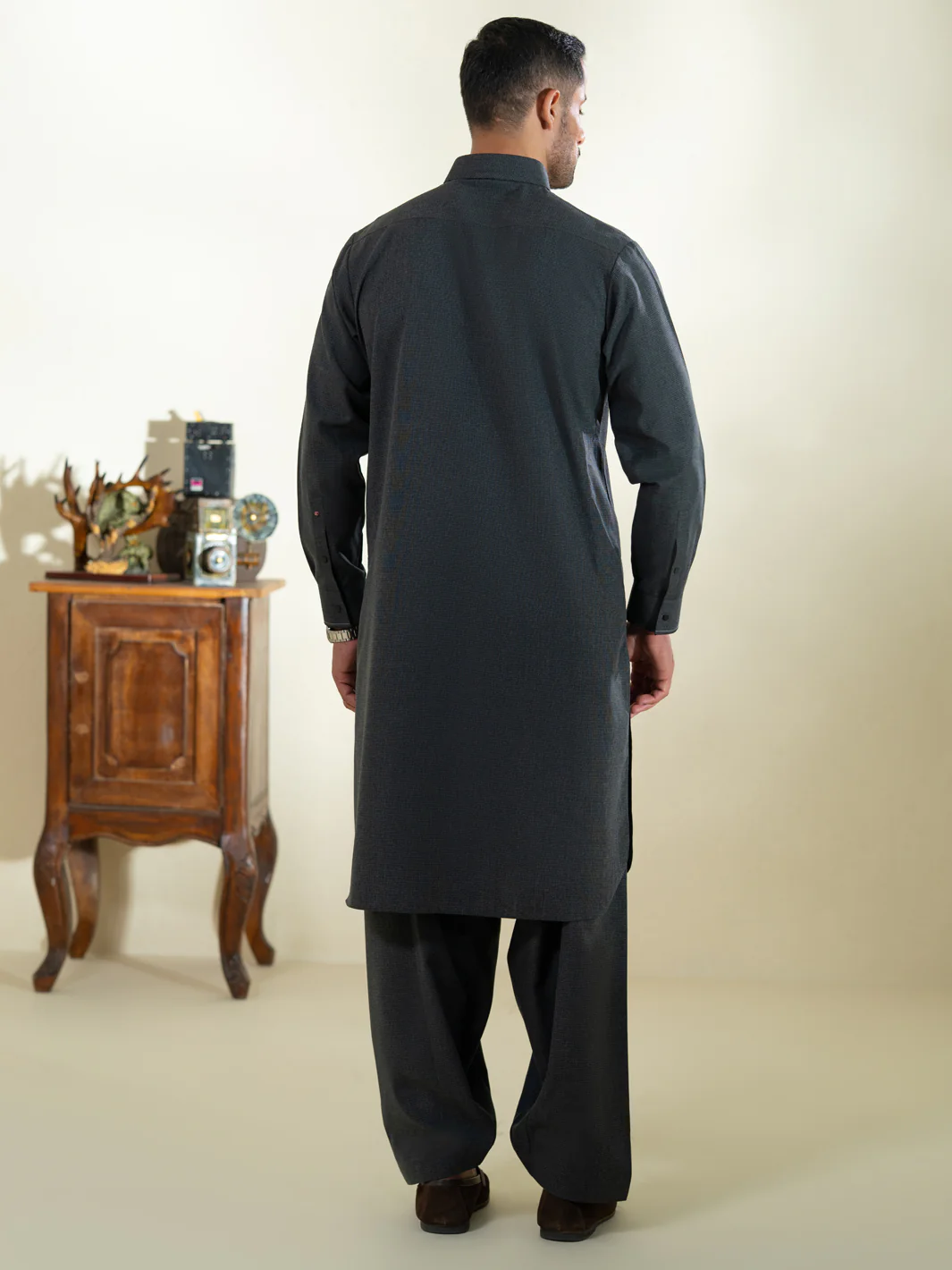 Charcoal Grey Kameez Shalwar - ALWA-KS-570 - Image 3