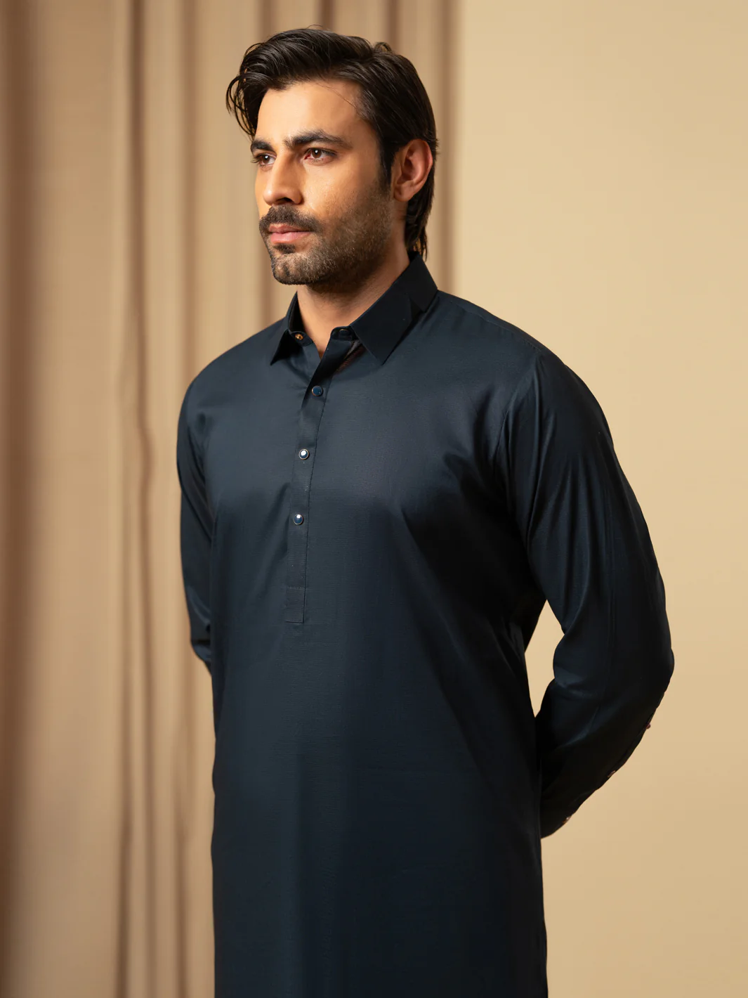 Navy Blue Cotton Kameez Shalwar - ALWA-KS-571 - Image 2