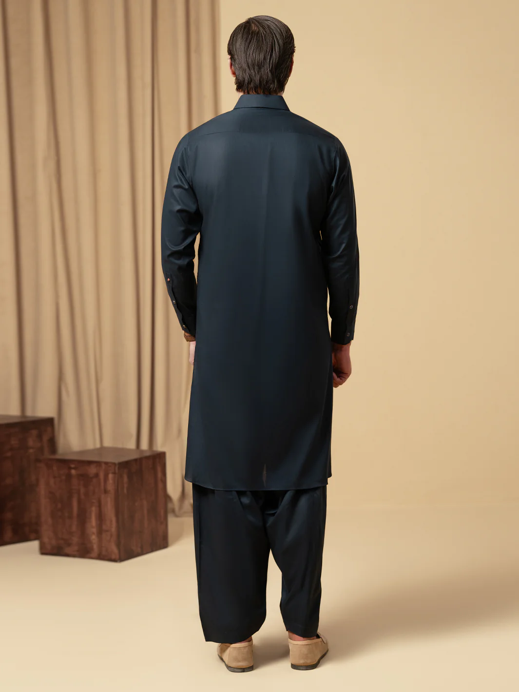 Navy Blue Cotton Kameez Shalwar - ALWA-KS-571 - Image 3