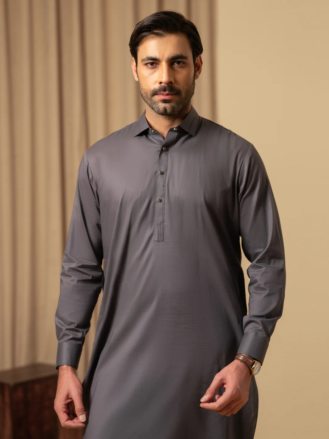 Grey Cotton Kameez Shalwar - ALWA-KS-576 - Image 2