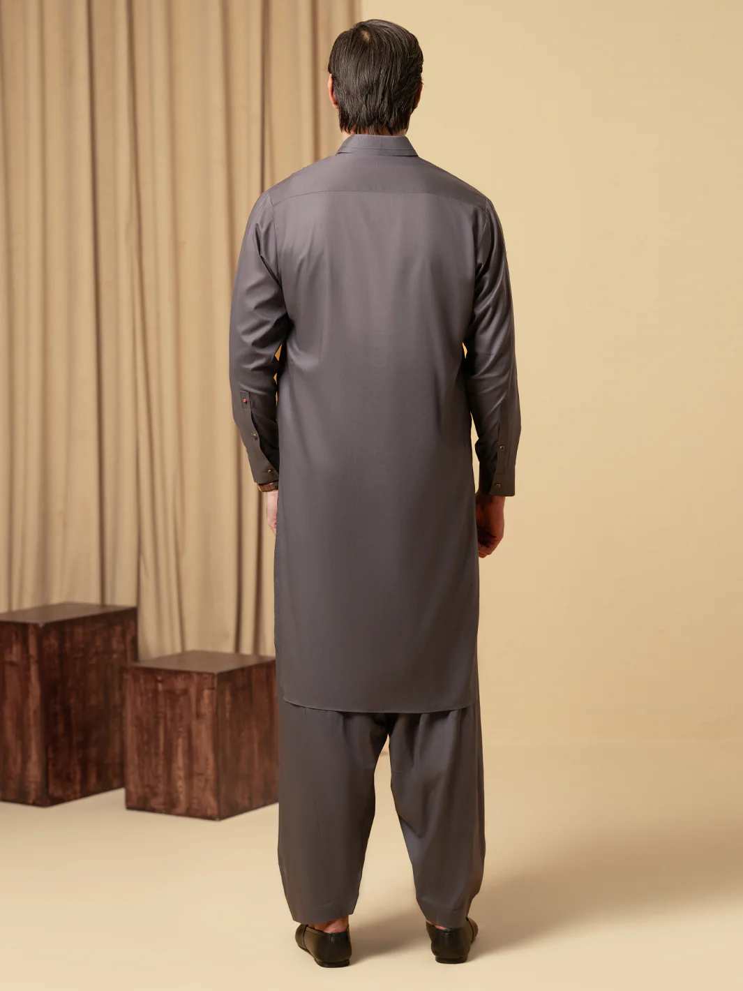 Grey Cotton Kameez Shalwar - ALWA-KS-576 - Image 4