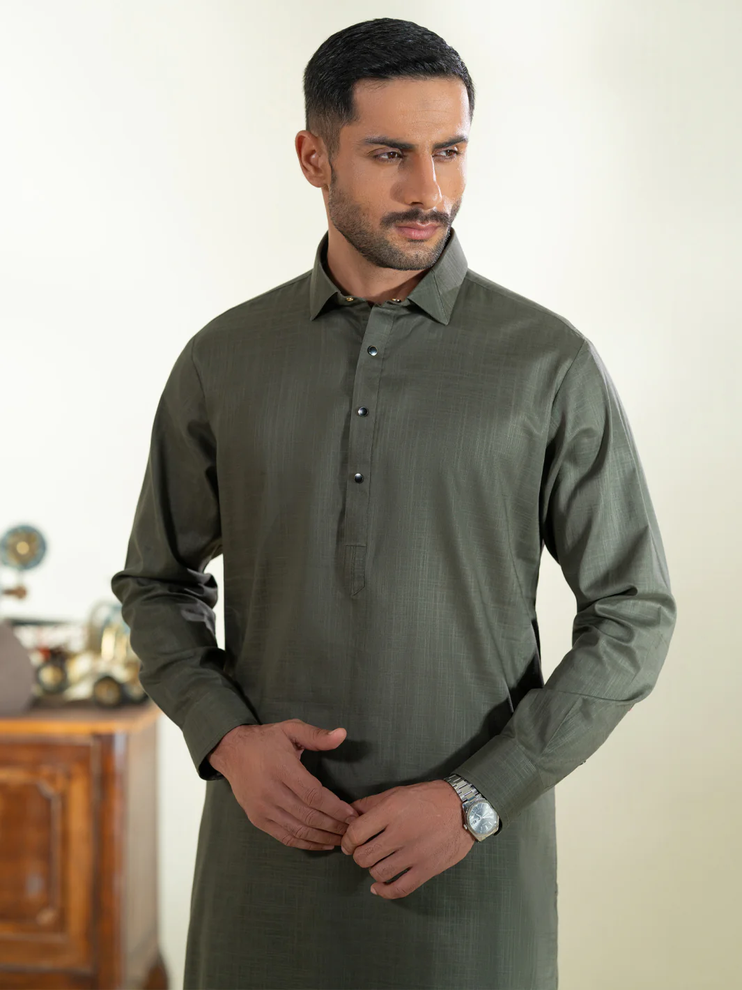 Green Cotton Kameez Shalwar - ALWA-KS-578 - Image 2
