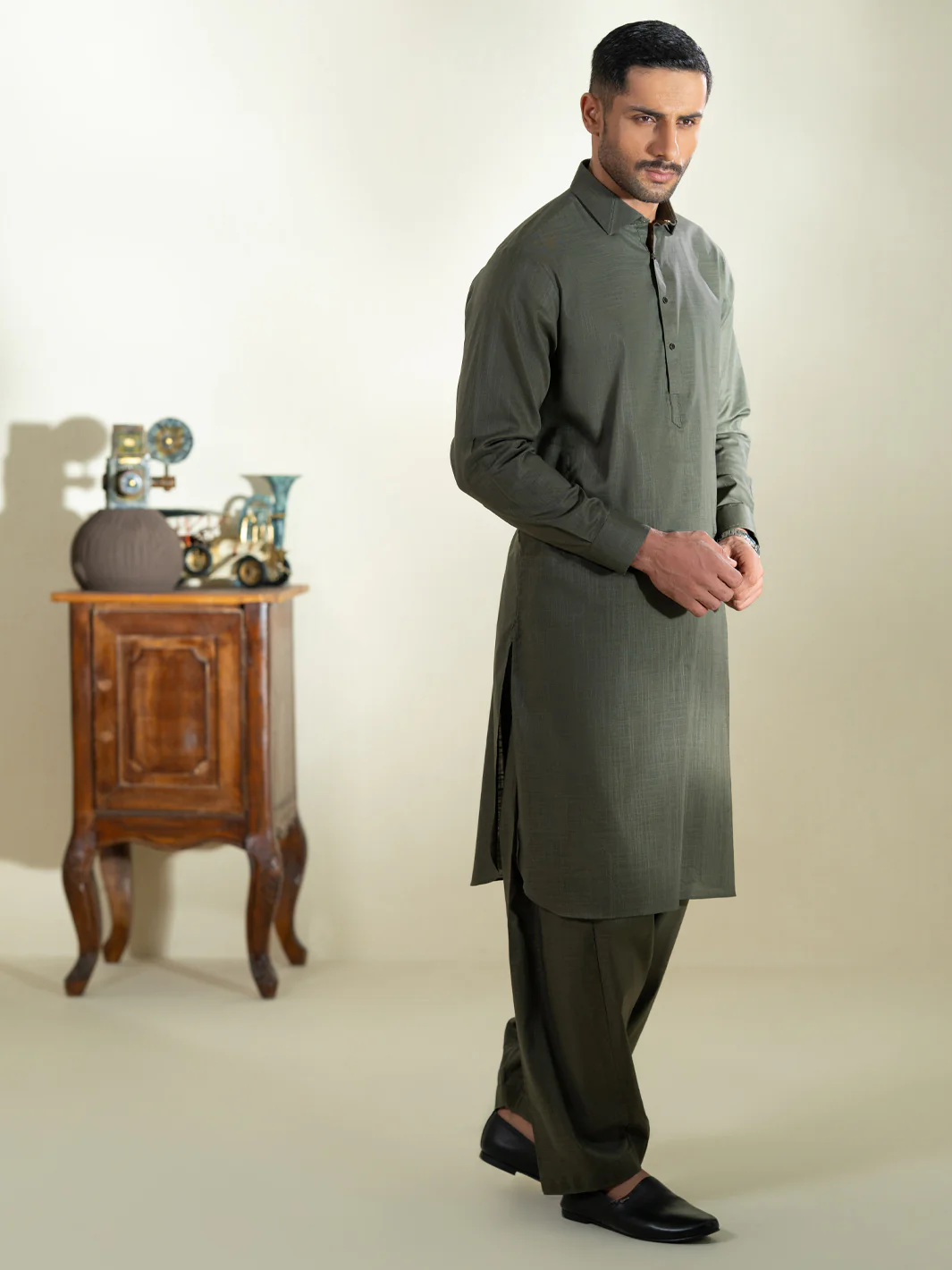 Green Cotton Kameez Shalwar - ALWA-KS-578 - Image 6