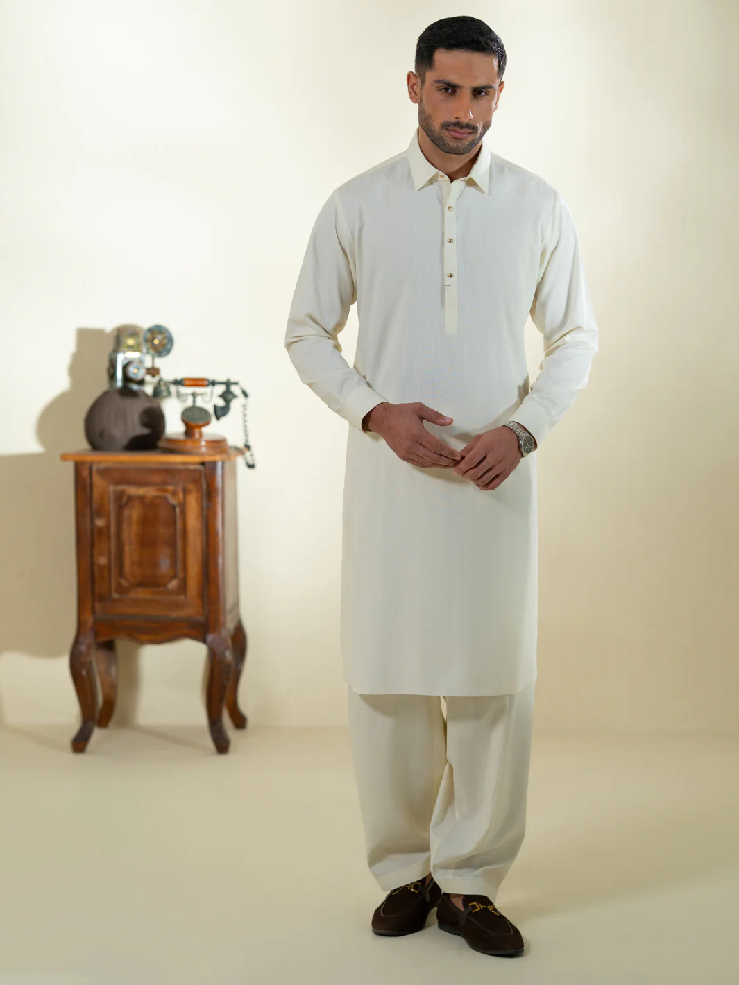 Cream Kameez Shalwar - ALWA-KS-580 - Image 5