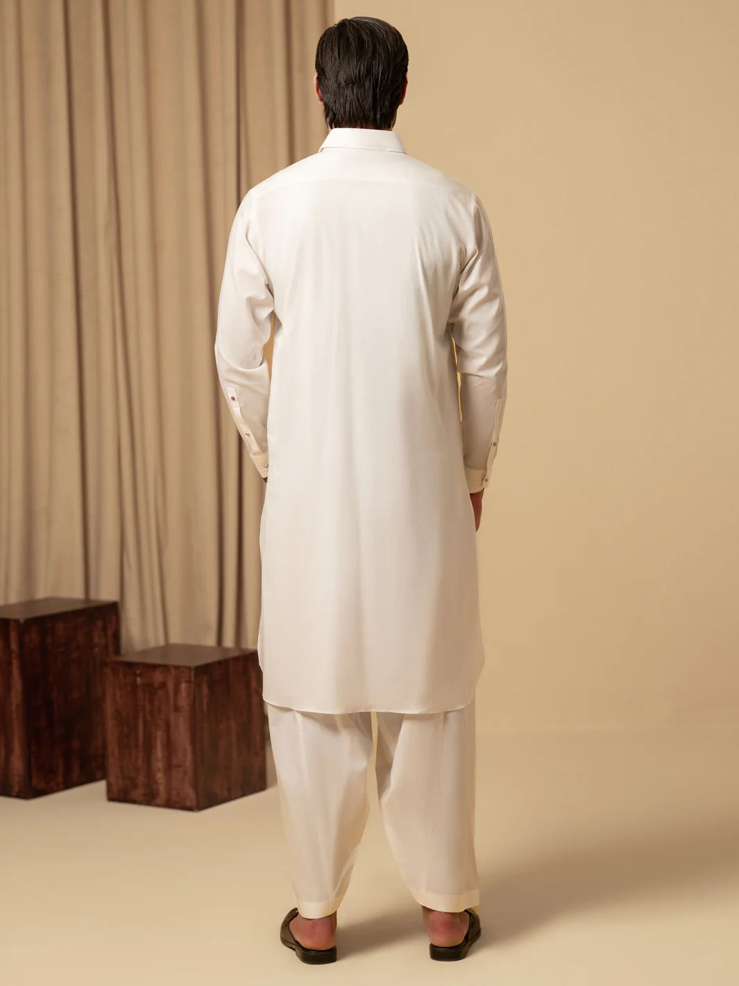 Off White Cotton Kameez Shalwar - ALWA-KS-581 - Image 3