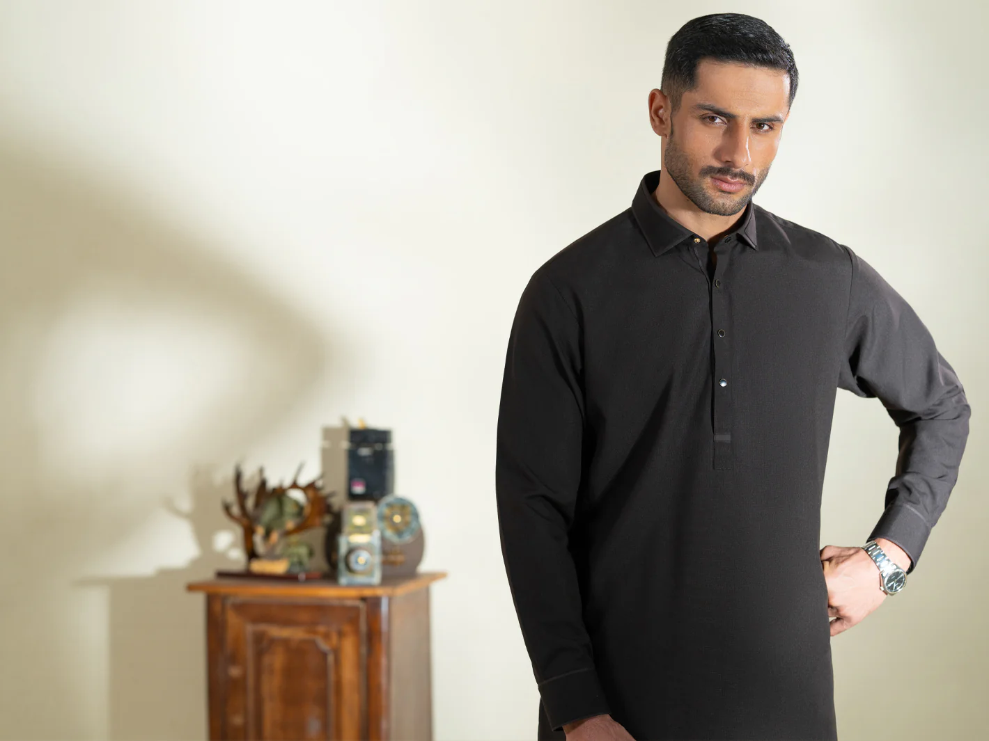Dark Brown Kameez Shalwar - ALWA-KS-582 - Image 4