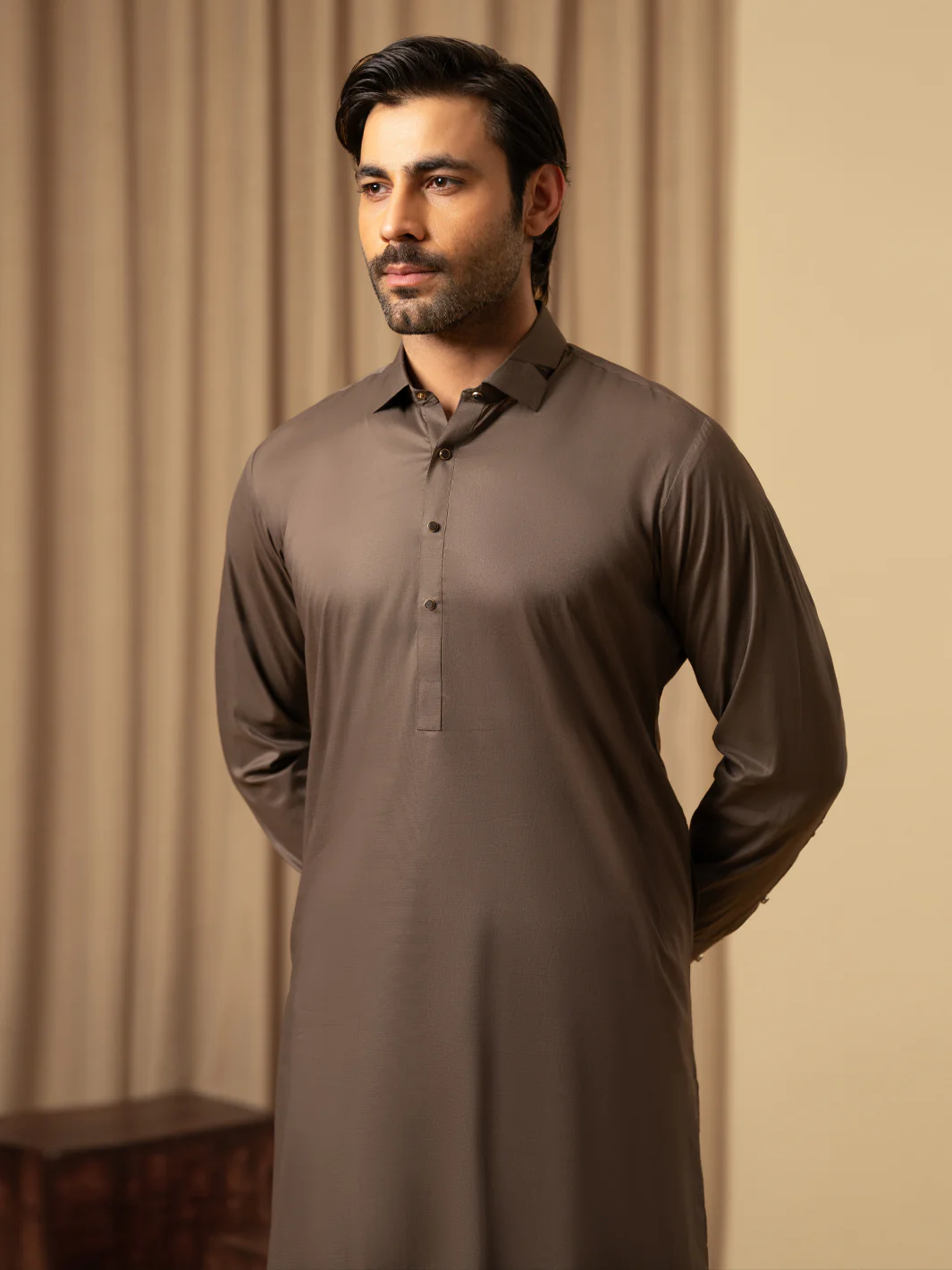 Brown Cotton Kameez Shalwar - ALWA-KS-583 - Image 2