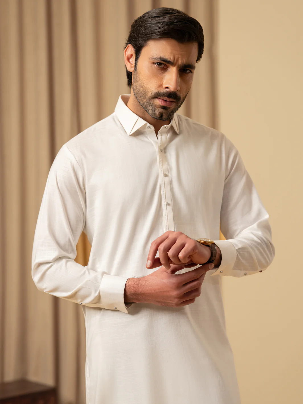 White Cotton Kameez Shalwar - ALWA-KS-584 - Image 2