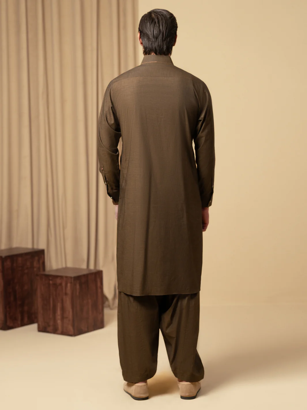 Dark Brown Cotton Kameez Shalwar - ALWA-KS-585 - Image 3
