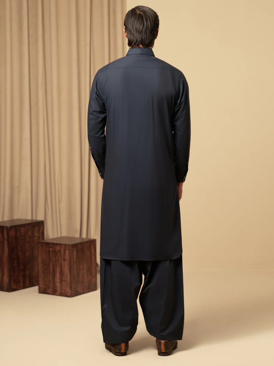 Midnight Blue Cotton Kameez Shalwar - ALWA-KS-586 - Image 3