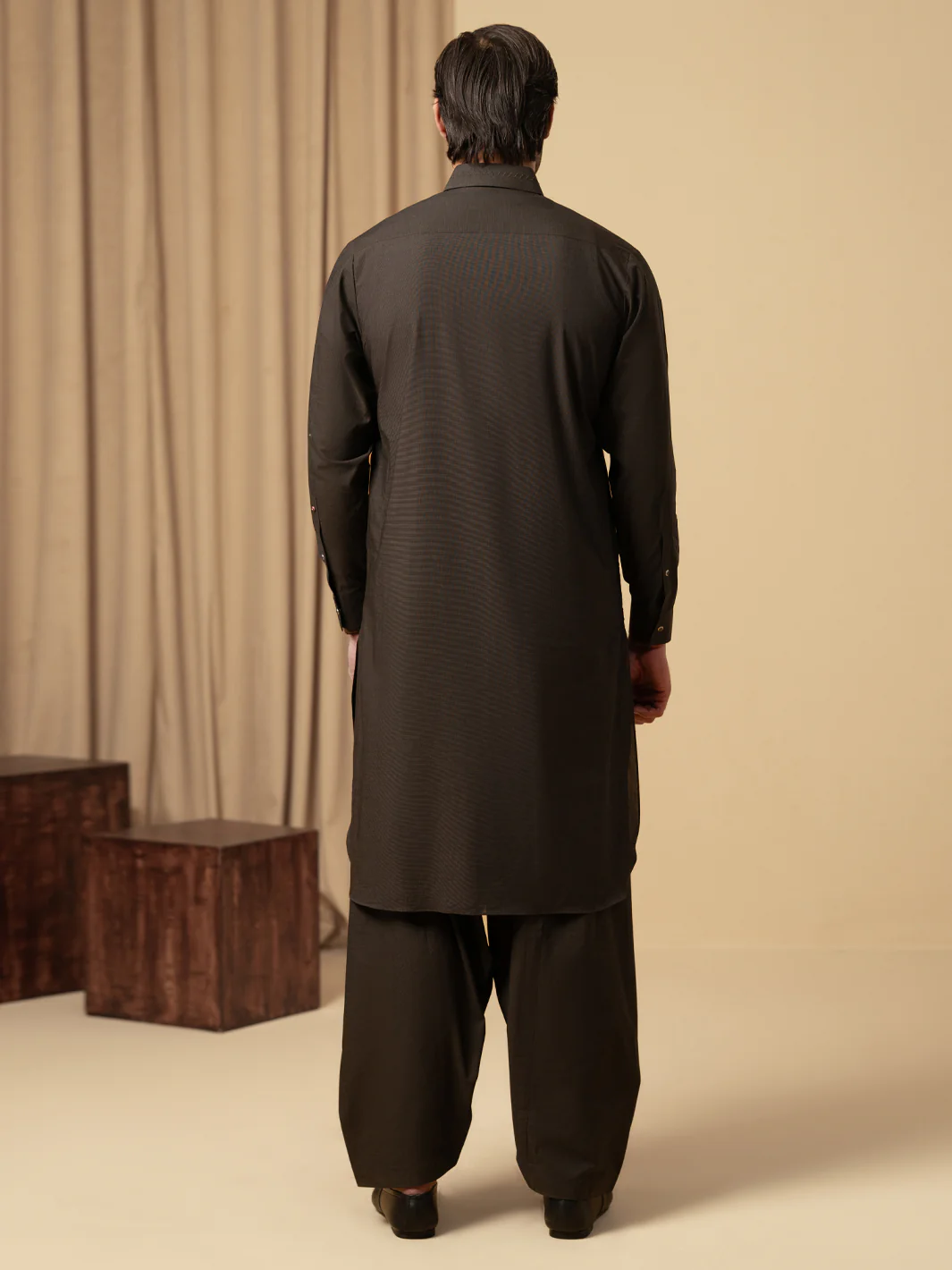 Dark Brown Cotton Kameez Shalwar - ALWA-KS-587 - Image 3