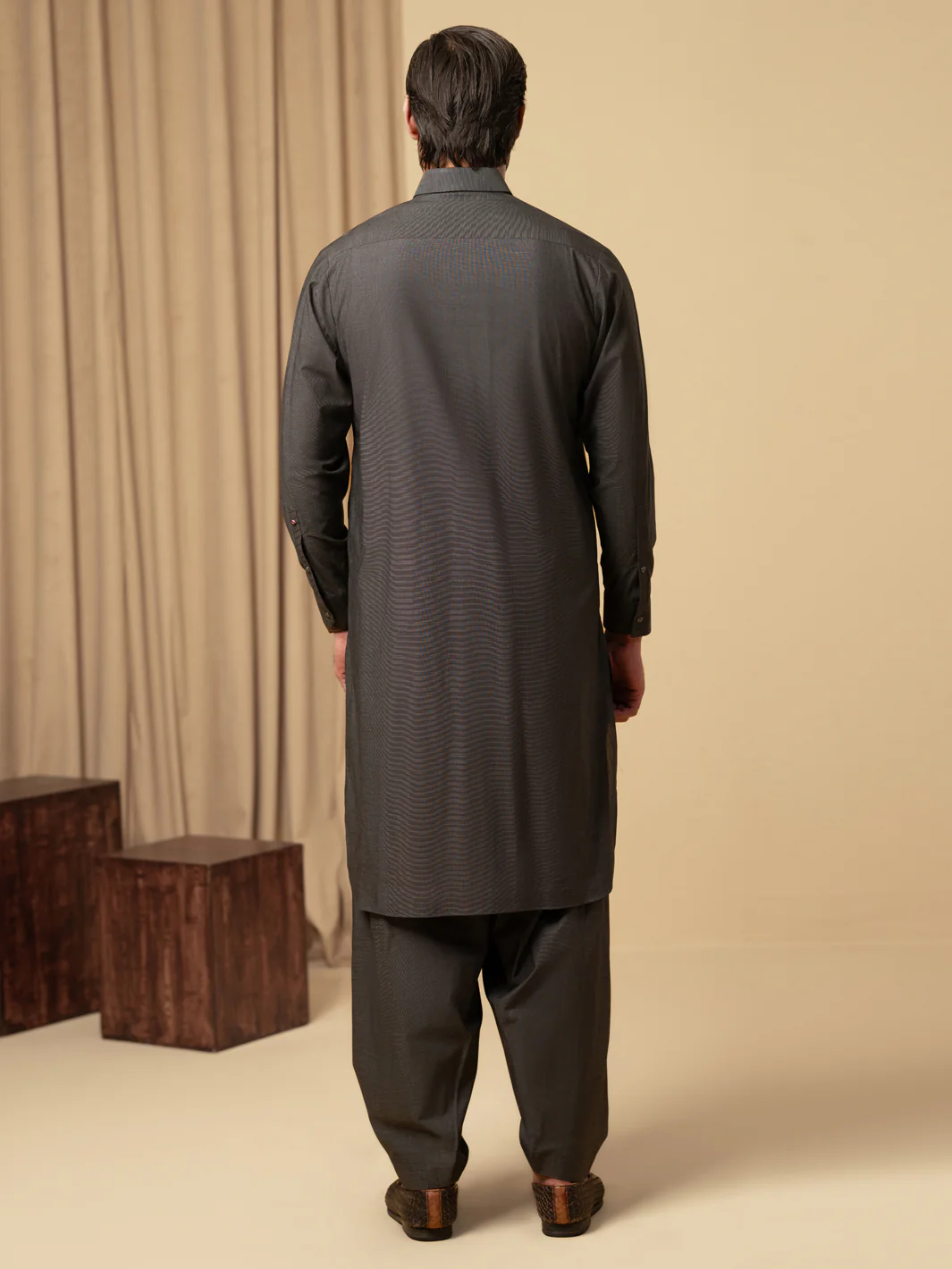 Charcoal Grey Cotton Kameez Shalwar - ALWA-KS-588 - Image 3