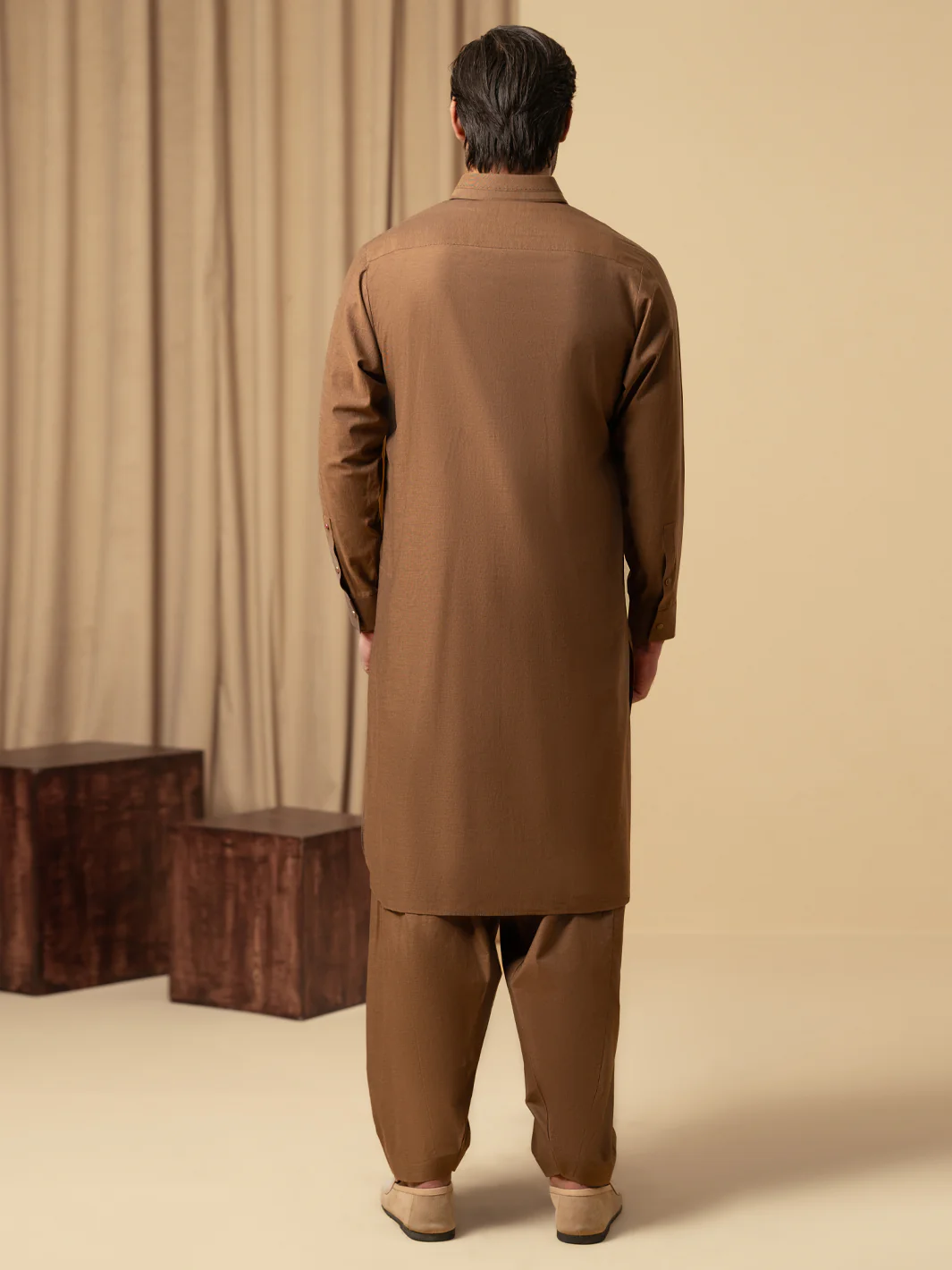 Brown Cotton Kameez Shalwar - ALWA-KS-589 - Image 3