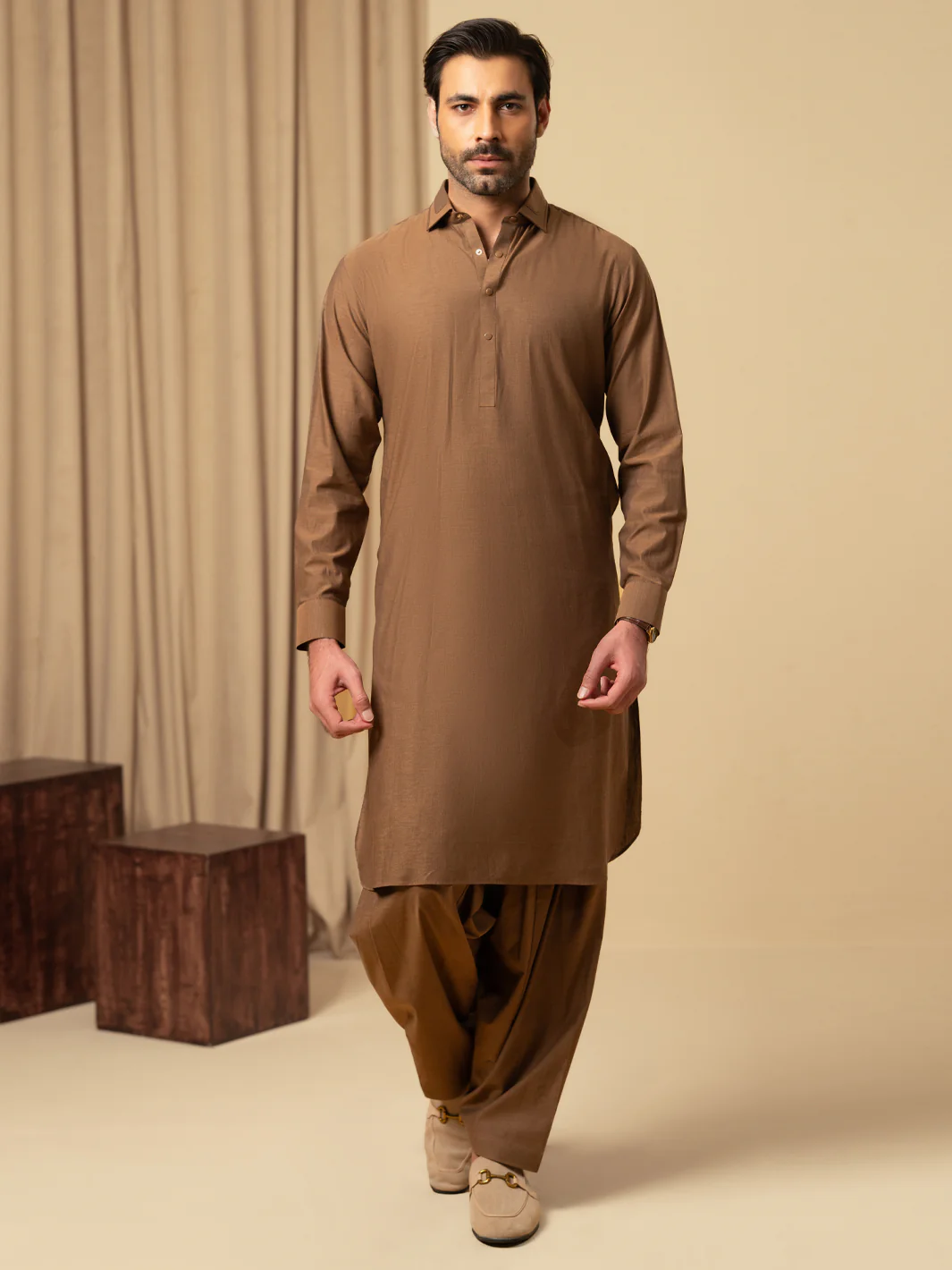 Brown Cotton Kameez Shalwar - ALWA-KS-589 - Image 5