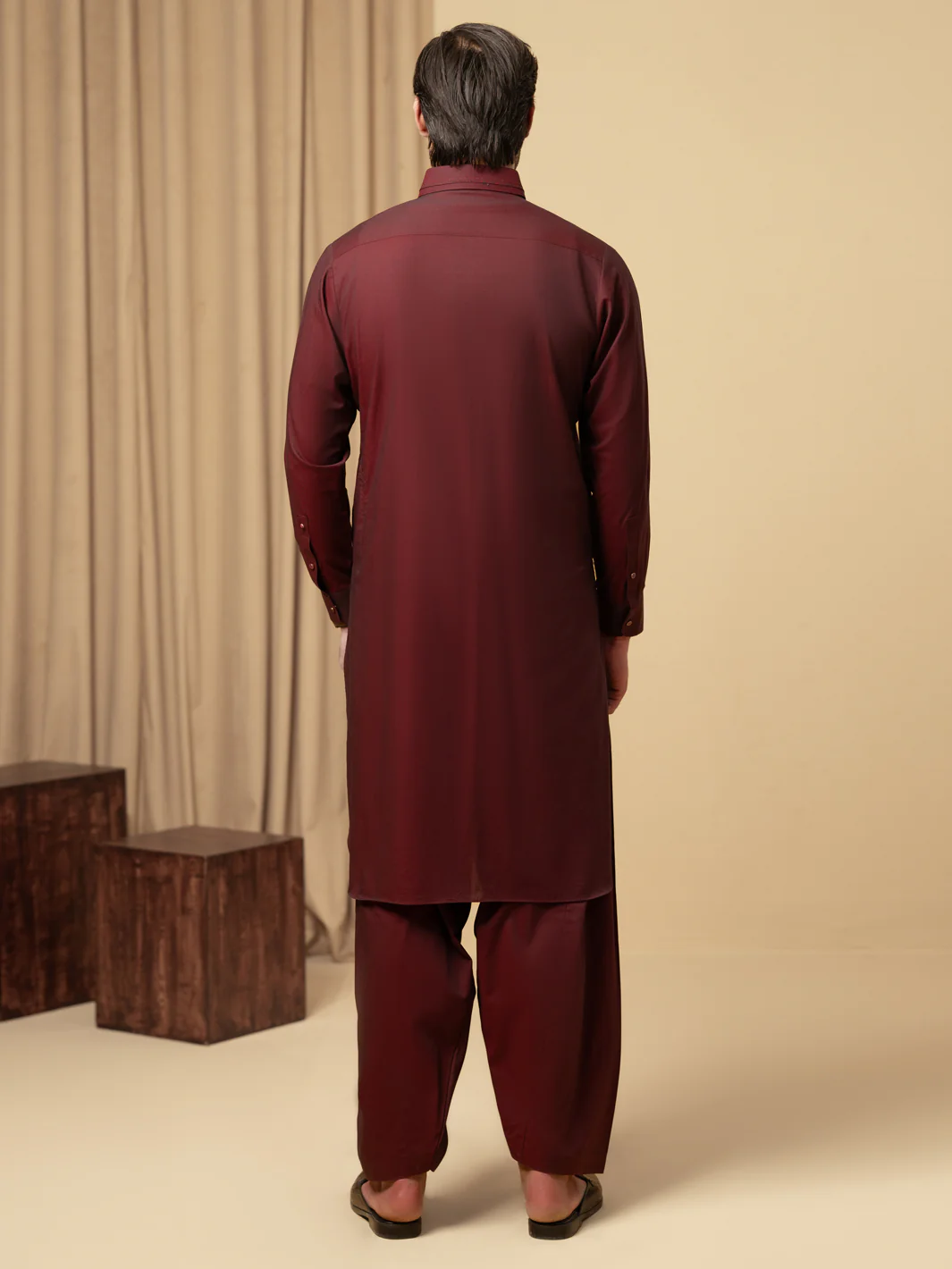 Maroon Cotton Kameez Shalwar - ALWA-KS-591 - Image 3